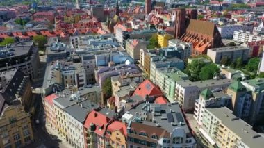 Street To The City Hall Of Wroclaw Otlawska Aerial View Poland. High quality 4k footage