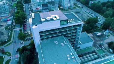 Evening Hotels Kolobrzeg Poland Aerial View. High quality 4k footage