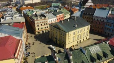 Old Town Square Lublin Rynek Stare Miasto Aerial View Poland. High quality 4k footage