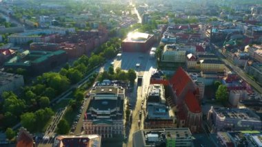 Freedom Square In Wroclaw Plac Wolnosci Poland Aerial View. High quality 4k footage
