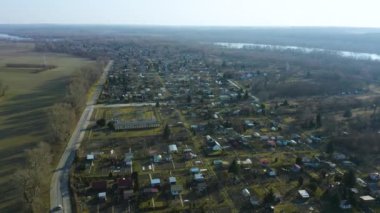 Allotment Gardens Pulawy Ogrody Dzialkowe Aerial View Poland. High quality 4k footage