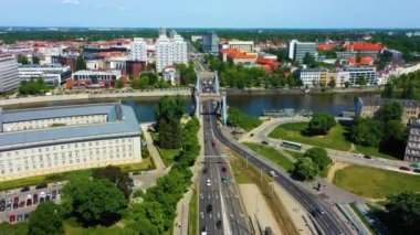 Wroclaw Grunwald Bridge Most Grunwaldzki Aerial View Poland. High quality 4k footage