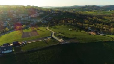Sunset Viewpoint In Polanczyk Bieszczady Aerial Poland. High quality 4k footage