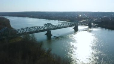 Bridge Of President Moscicki Pulawy Most Aerial View Poland. High quality 4k footage