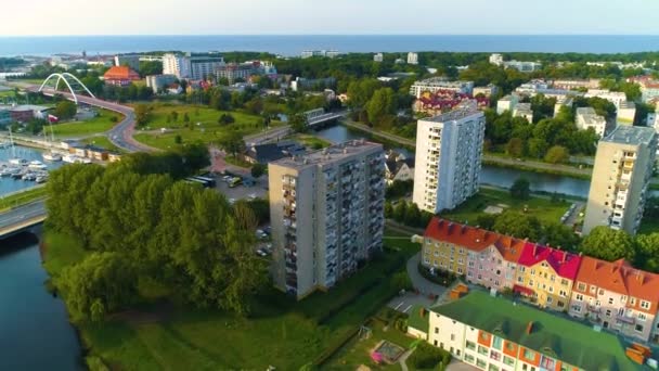 Residential Buildings Kolobrzeg Salt Island Aerial View Poland High Quality — Vídeo de Stock