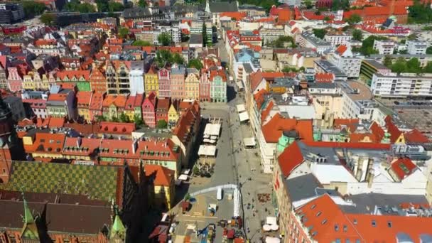 Marktplein Wroclaw Stadhuis Rynek Wroclaw Aerial View Polen Hoge Kwaliteit — Stockvideo