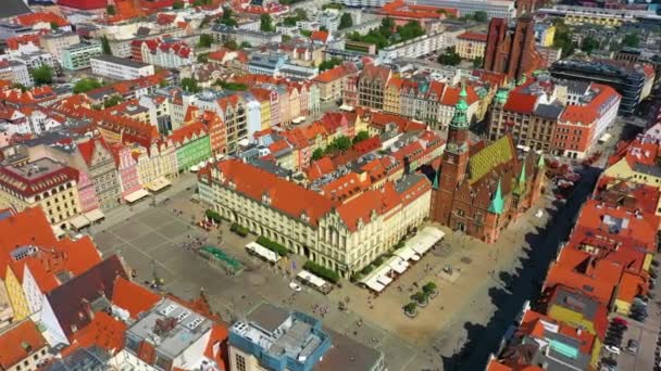 Market Square Wroclaw Town Hall Rynek Wroclaw Aerial View Poland — Stock video