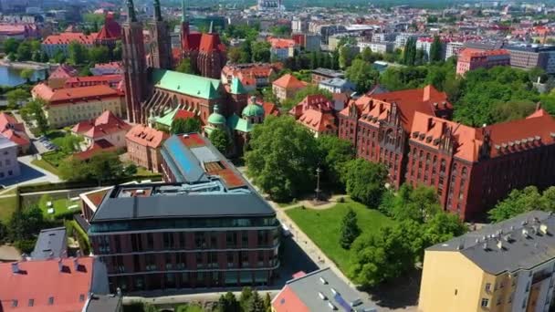 Cathédrale Jan Chrzciciel Wroclaw Ostrow Tumski Vue Aérienne Pologne Images — Video