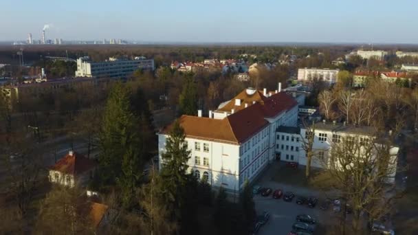 Liceum Pulawy High School Sport Field Aerial View Poland High — Stock video