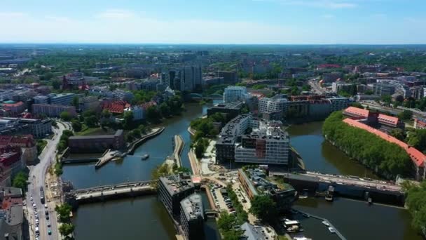 Panorama Wroclaw Bridges Aerial View Poland High Quality Footage — Stockvideo