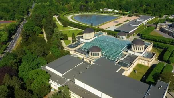 Four Domes Pavilion Wroclaw Hala Stulecia Poland Aerial View High — Stok video