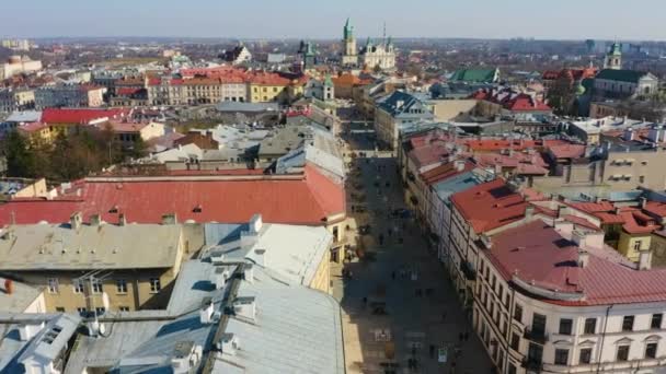 Krakowskie Przedmiescie Lublin Aerial View Poland High Quality Footage — Stockvideo