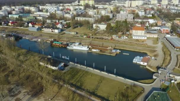 Shipping Harbor Pulawy Przystan Aerial View Poland High Quality Footage — Stockvideo