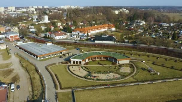 Parking Marina Pulawy Panorama Aerial View Poland High Quality Footage — Stockvideo