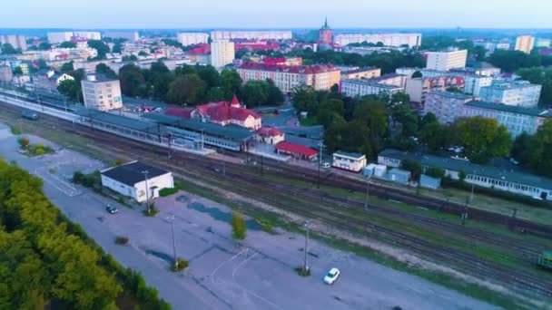 Kolobrzeg Railway Station Aerial View Poland High Quality Footage — Stock Video