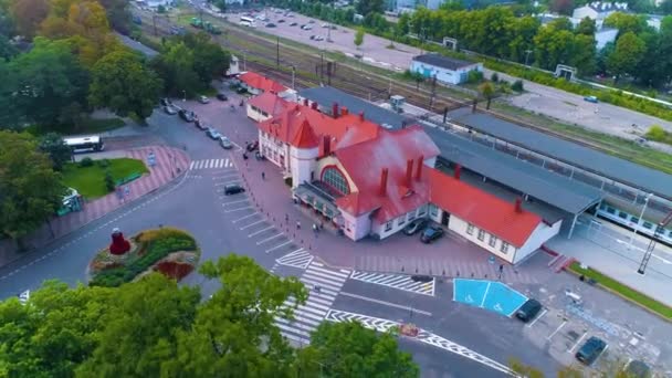 Kolobrzeg Railway Station Aerial View Poland High Quality Footage — Stockvideo
