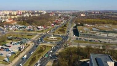 Roundabout Mast Of Independence Lublin Maszt Poland Aerial View. High quality 4k footage