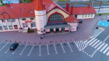 Kolobrzeg Railway Station Aerial View Poland. High quality 4k footage