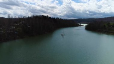 Timelapse Yacht Solina Lake In Polanczyk Bieszczady Aerial Poland. High quality 4k footage