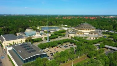 Spire And Hall Of The Century Wroclaw Aerial View Poland. High quality 4k footage
