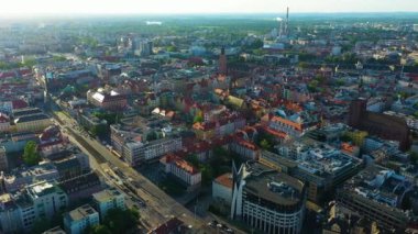 Panorama Road To The Center Of Wroclaw Poland Aerial View. High quality 4k footage