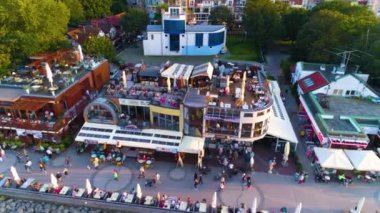 Kolobrzeg Boulevard Restaurant Promenada Aerial View Poland. High quality 4k footage