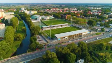 Kotwica Kolobrzeg Stadyumu Hava Görüntüsü Polonya. Yüksek kalite 4k görüntü