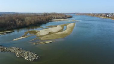 Wisla River Pulawy Vistula Aerial View Poland. High quality 4k footage