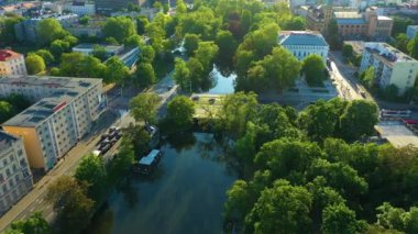 Park Hill Wzgorze Partyzantow City Moat Wroclaw Fosa Poland Aerial View. High quality 4k footage