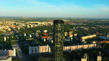 Sky Tower Skyscraper In Wroclaw Poland Aerial View. High quality 4k footage