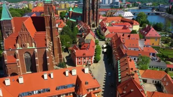 Wroclaw Cathedral Square Plac Katedralny Aerial View Poland High Quality — Stock Video
