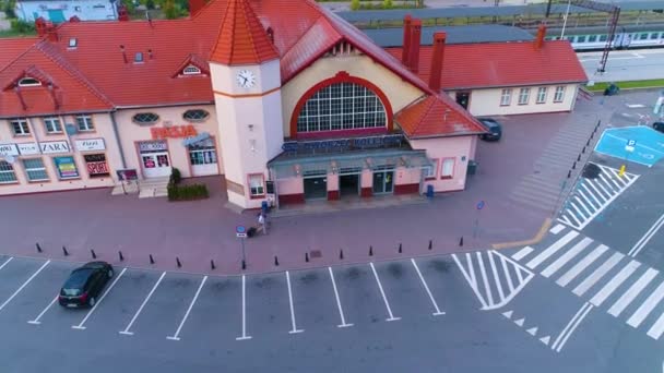 Kolobrzeg Railway Station Aerial View Poland High Quality Footage — Video Stock