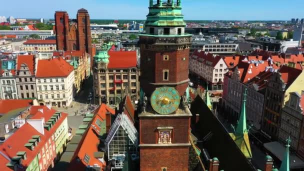 Market Square Wroclaw Town Hall Rynek Wroclaw Aerial View Poland — Vídeo de stock