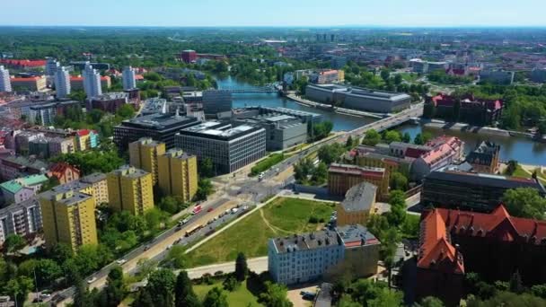Panorama Bridge Peace Wroclaw Aerial View Poland High Quality Footage — Stockvideo