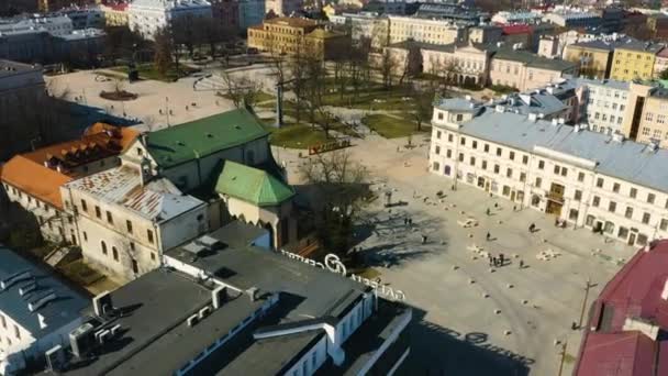 Litewski Square Inscription Lublin Napis Aerial View Poland High Quality — Stockvideo