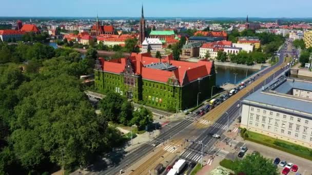 Wroclaw National Museum Aerial View Poland High Quality Footage — Stock video