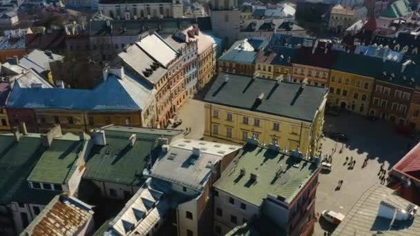 Old Town Square Lublin Rynek Stare Miasto Aerial View Poland — ストック動画