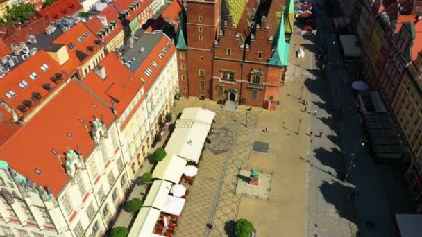 Market Square Wroclaw Town Hall Rynek Wroclaw Aerial View Poland — Stockvideo