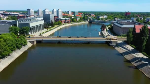 Bridge Peace River Odra Wroclaw Flesta Pokoju Antenn View Poland — Stockvideo