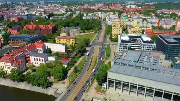 Wyszynskiego Street Wroclaw Aerial View Poland High Quality Footage — Video