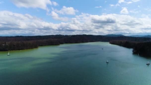 Lago Solina Desde Polanczyk Bieszczady Vista Aérea Polonia Imágenes Alta — Vídeos de Stock