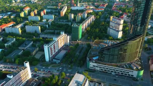 Sky Tower Skyscraper Wroclaw Poland Aerial View High Quality Footage — Video