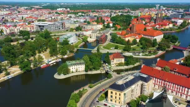 Beautiful Panorama Wroclaw Bridges Aerial View Poland High Quality Footage — Stok video