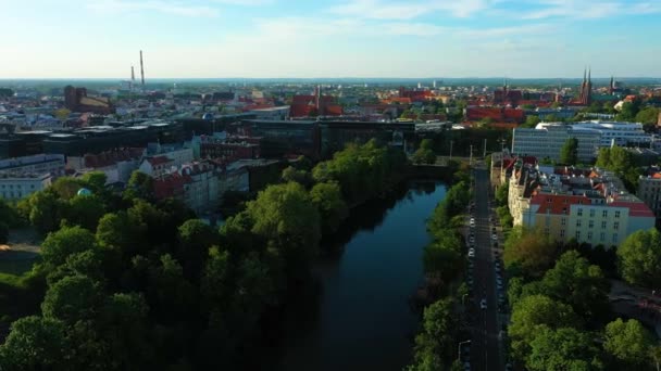 Park Hill Wzgorze Partyzantow City Moat Wroclaw Fosa Poland Aerial — Wideo stockowe