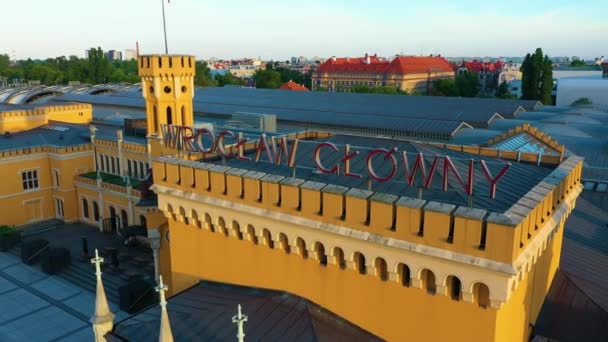 Wroclaw Railway Station Dworzec Glowny Poland Aerial View High Quality — Stock Video