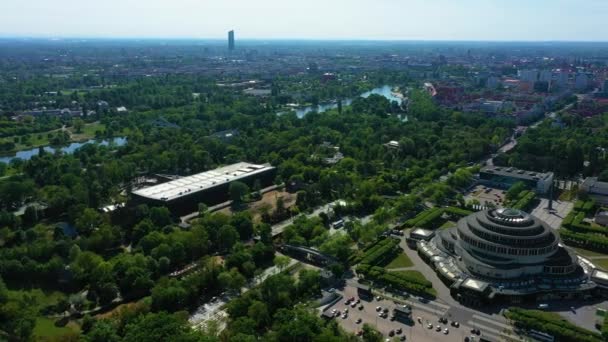 Panorama Zoo Hall Century Wroclaw Hala Stulecia Aerial View Poland — ストック動画