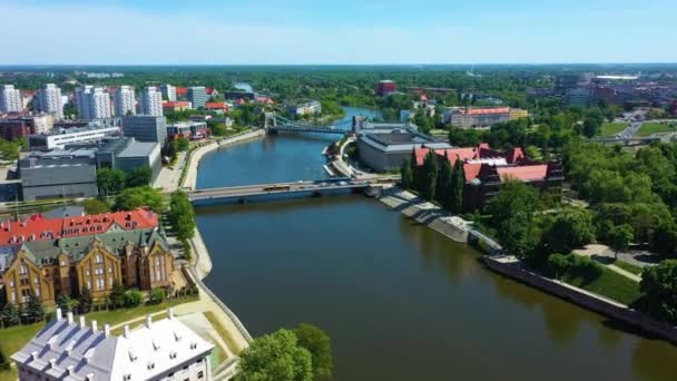 Bridge Peace Grunwald River Odra Wroclaw Poland Aerial View High — Stock video