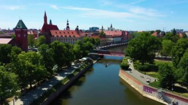 Wroclaw Kum Köprüsü En Piaskowy Hava Görüntüsü Polonya. Yüksek kalite 4k görüntü