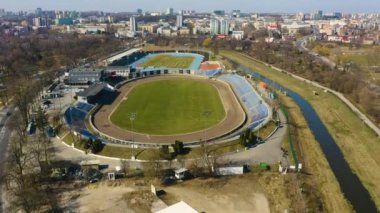 Speedway Motor Lublin Stadium Stadion Zuzlowy Aerial View Poland. High quality 4k footage