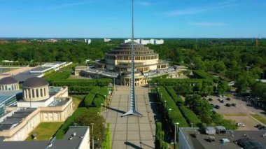 Spire And Hall Of The Century Wroclaw Aerial View Poland. High quality 4k footage